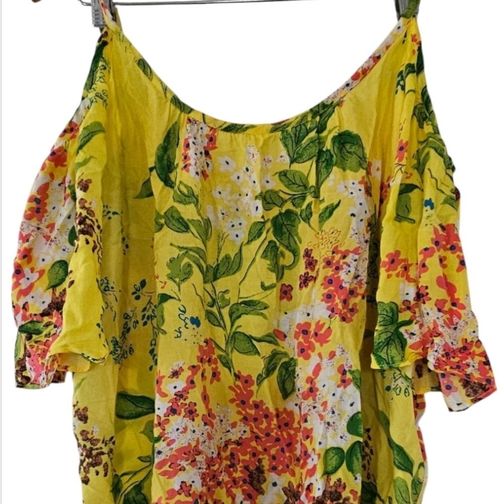 Tracy Reese Yellow Flutter Sleeve Blouse with Ruffled Asymmetrical Style